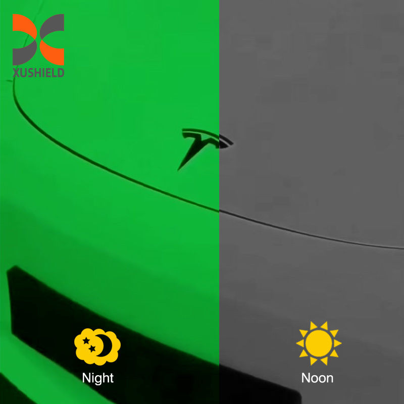 Trocken-Nass-Installation Anti-Flecken TPU Farbe PPF Fluoreszenz Grünes Licht Lumineszenz TPU Weiß bis grünes Fotochromismus Autofarbe Schutzfilm